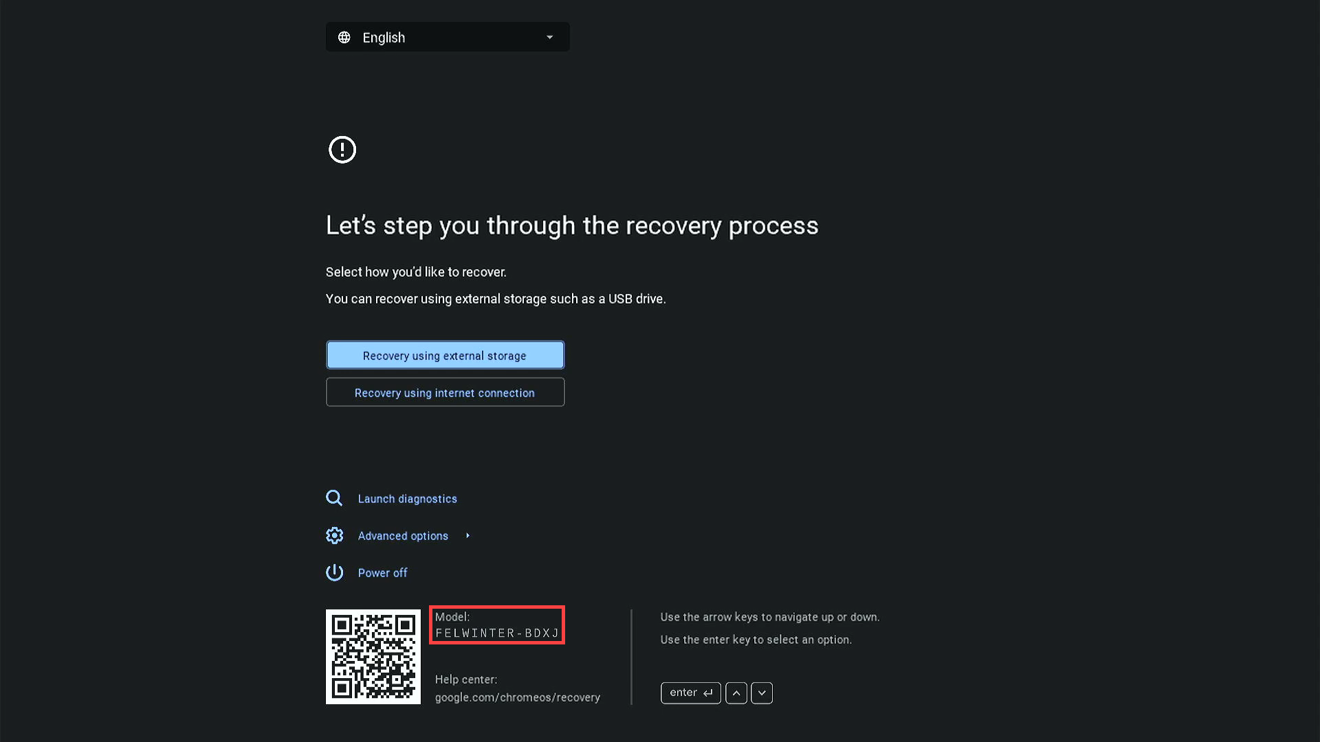 Chromebook recovery mode screen