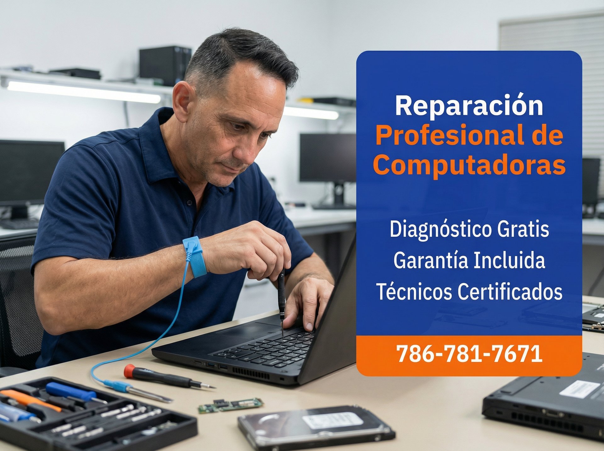 Técnico de OJaime Solutions reparando computadora profesionalmente